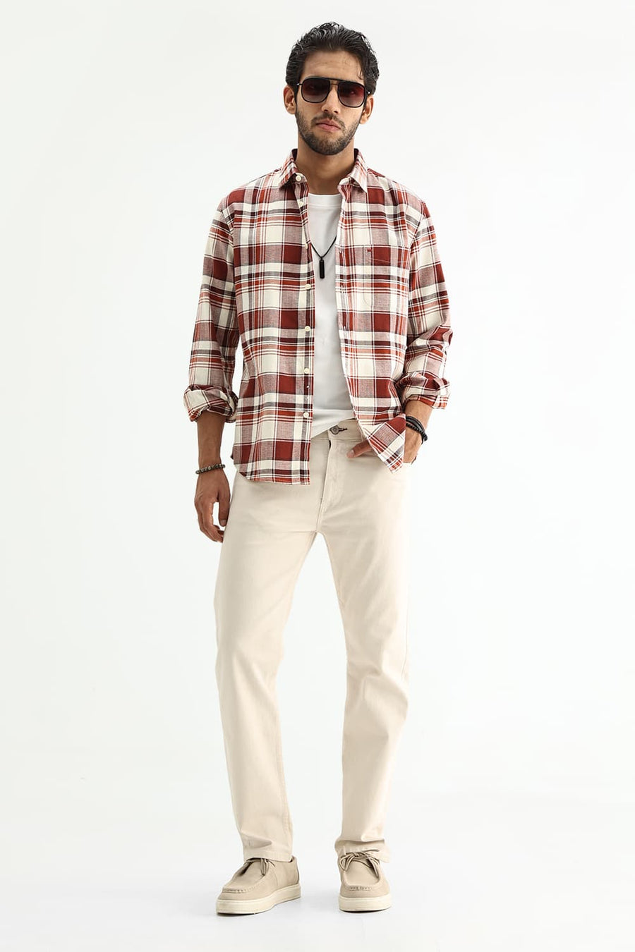 BASICS SLIM FIT  COTTON HOPSACK CHECKS SHIRT