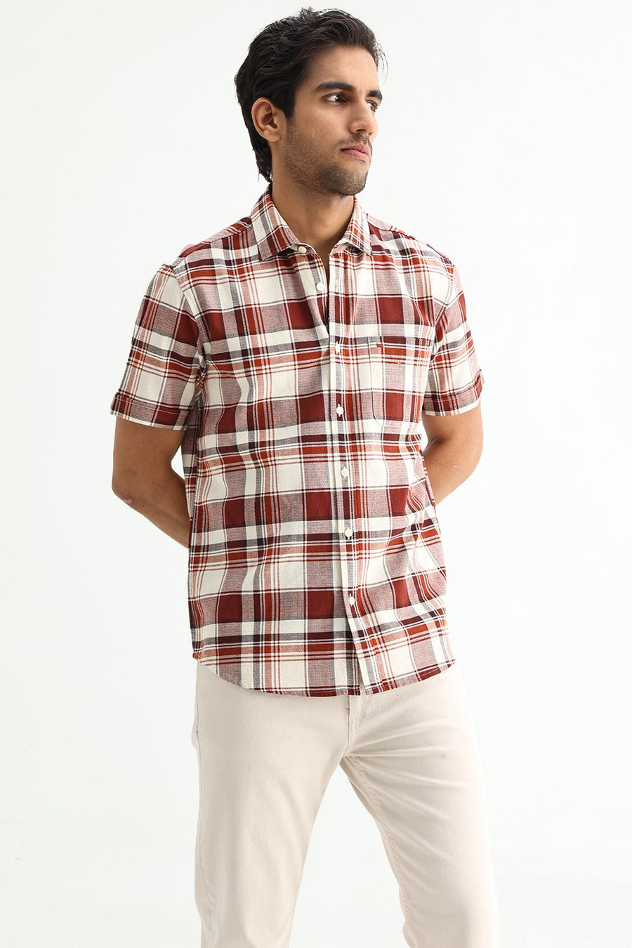 BASICS SLIM FIT  COTTON HOPSACK CHECKS SHIRT