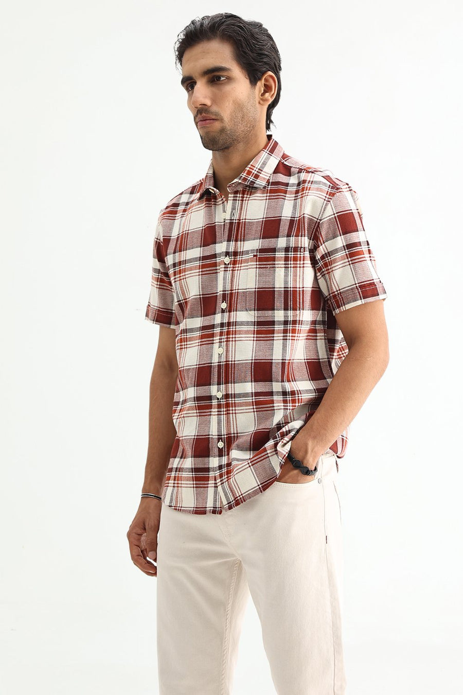 BASICS SLIM FIT  COTTON HOPSACK CHECKS SHIRT
