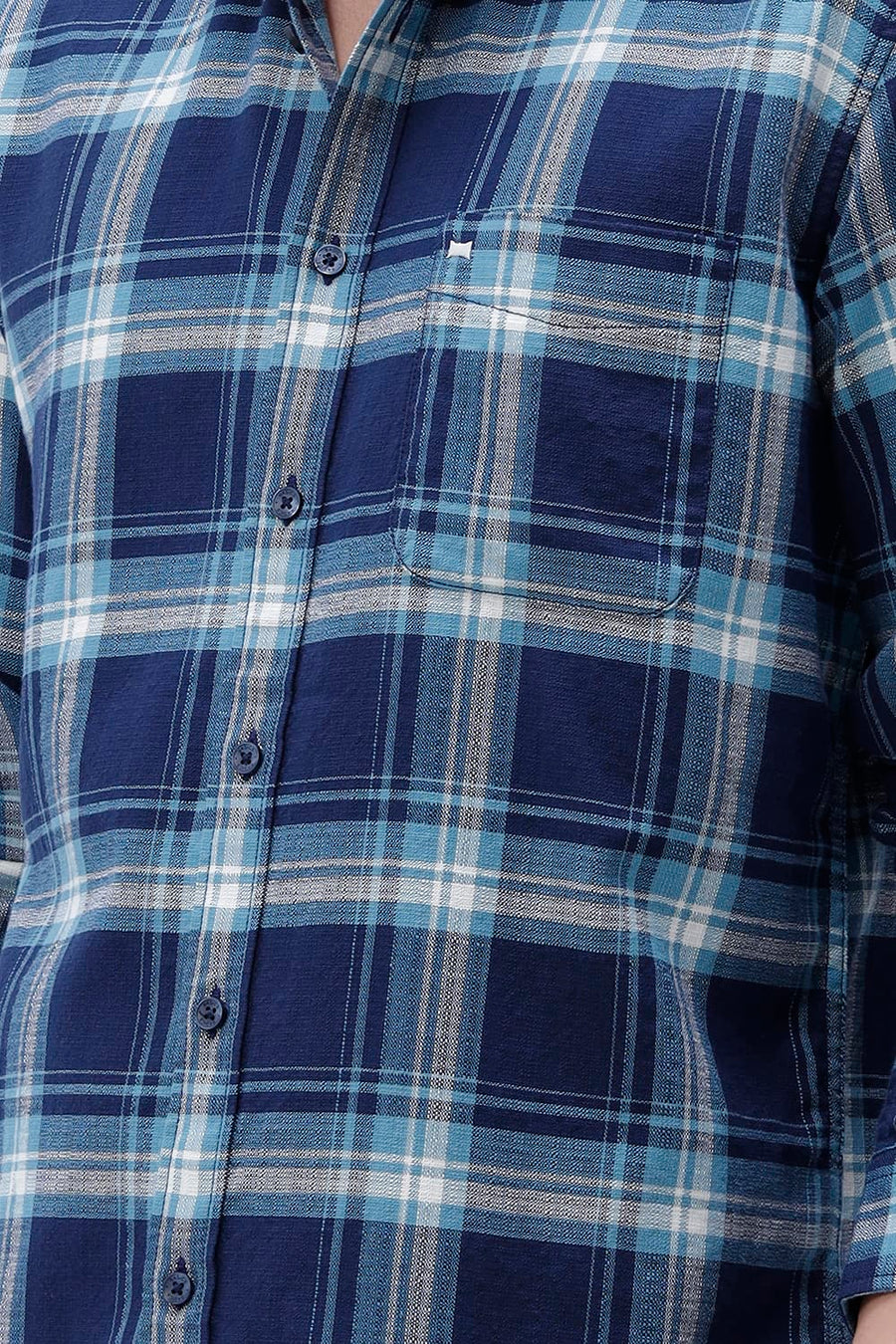 BASICS SLIM FIT BLUE NIGHT COTTON HOPSACK CHECKS SHIRT