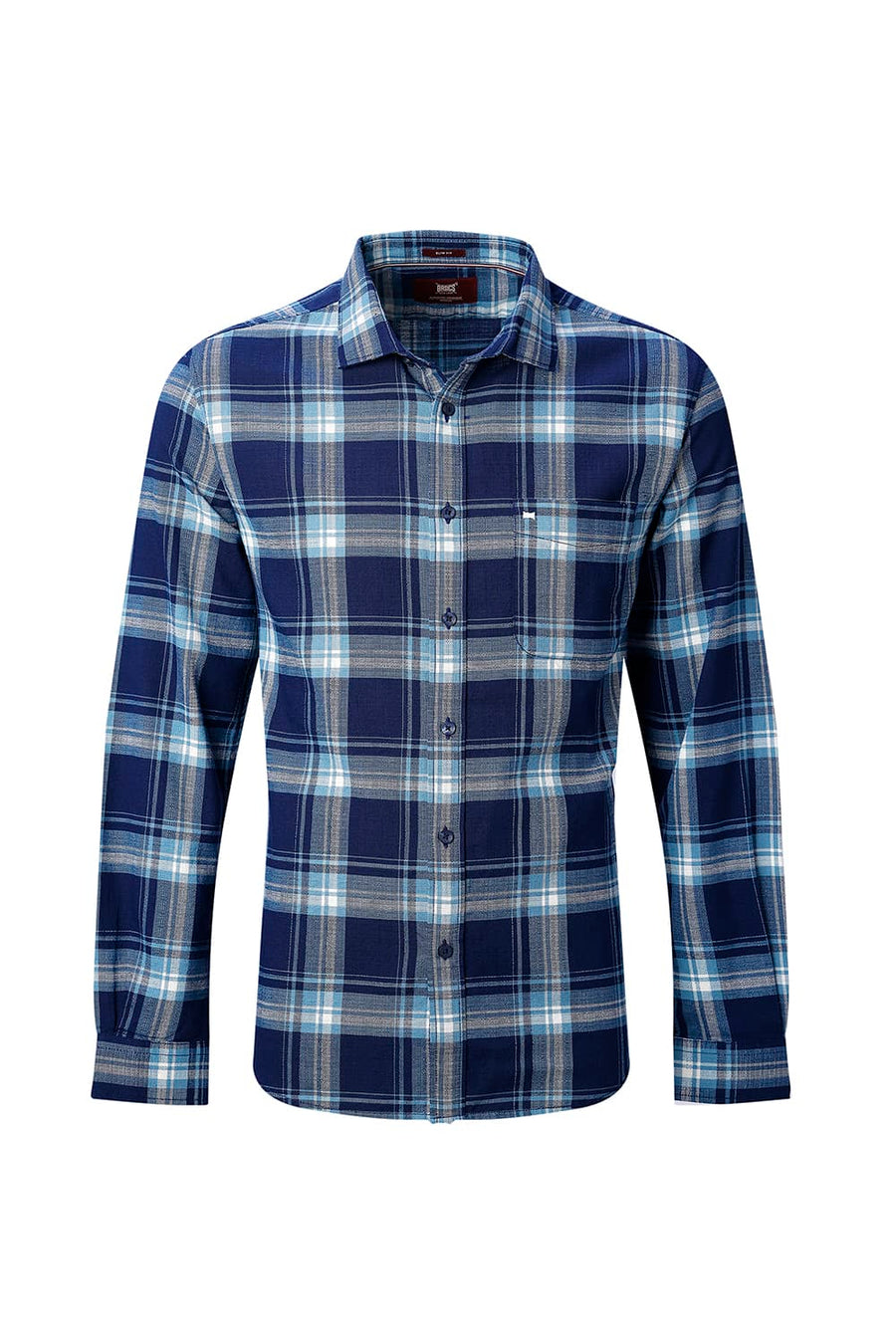 BASICS SLIM FIT BLUE NIGHT COTTON HOPSACK CHECKS SHIRT