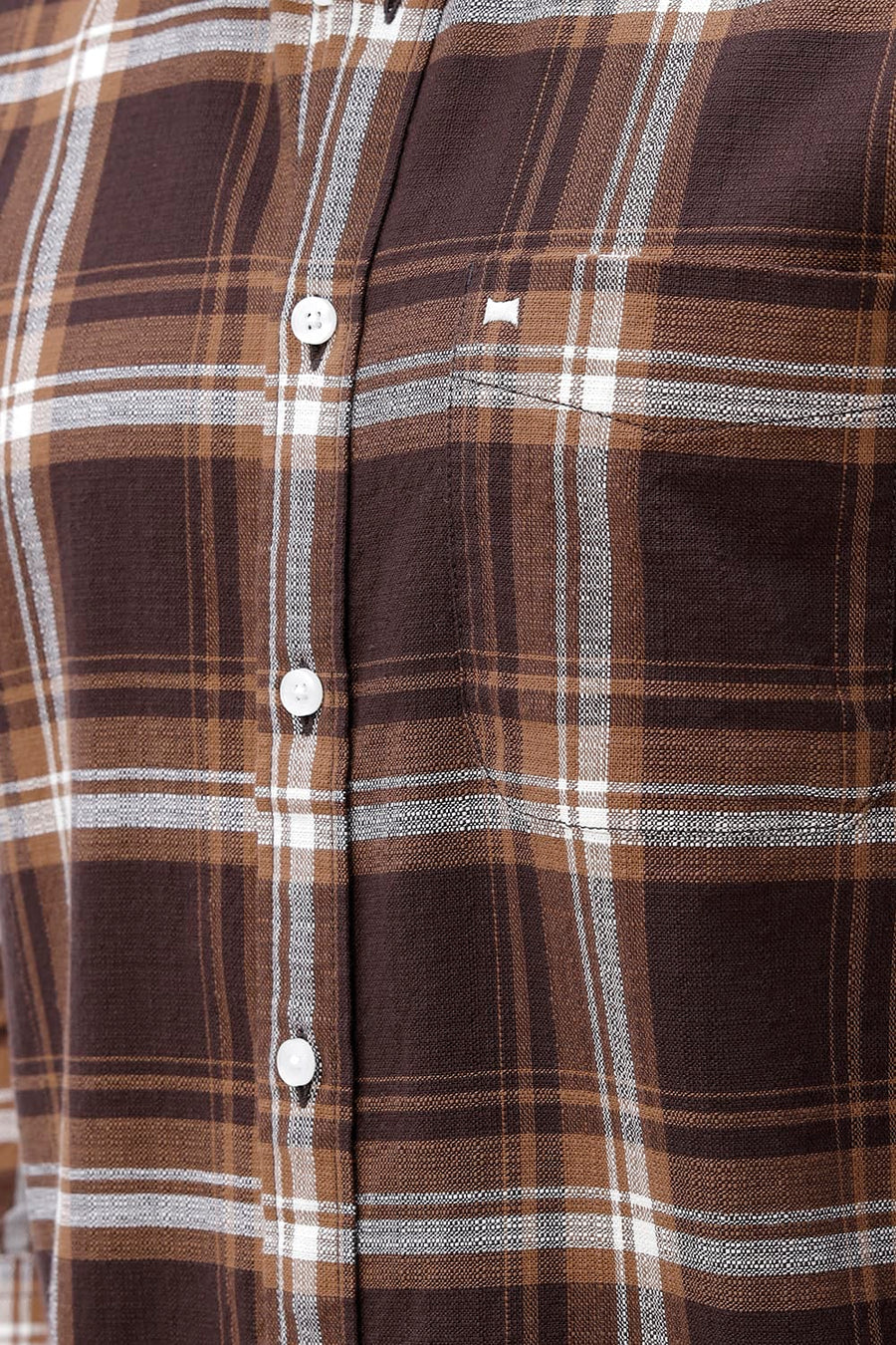 BASICS SLIM FIT SEAL BROWN COTTON HOPSACK CHECKS SHIRT