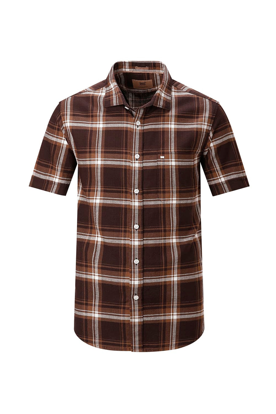 BASICS SLIM FIT SEAL BROWN COTTON HOPSACK CHECKS HALFSLEEVES SHIRT