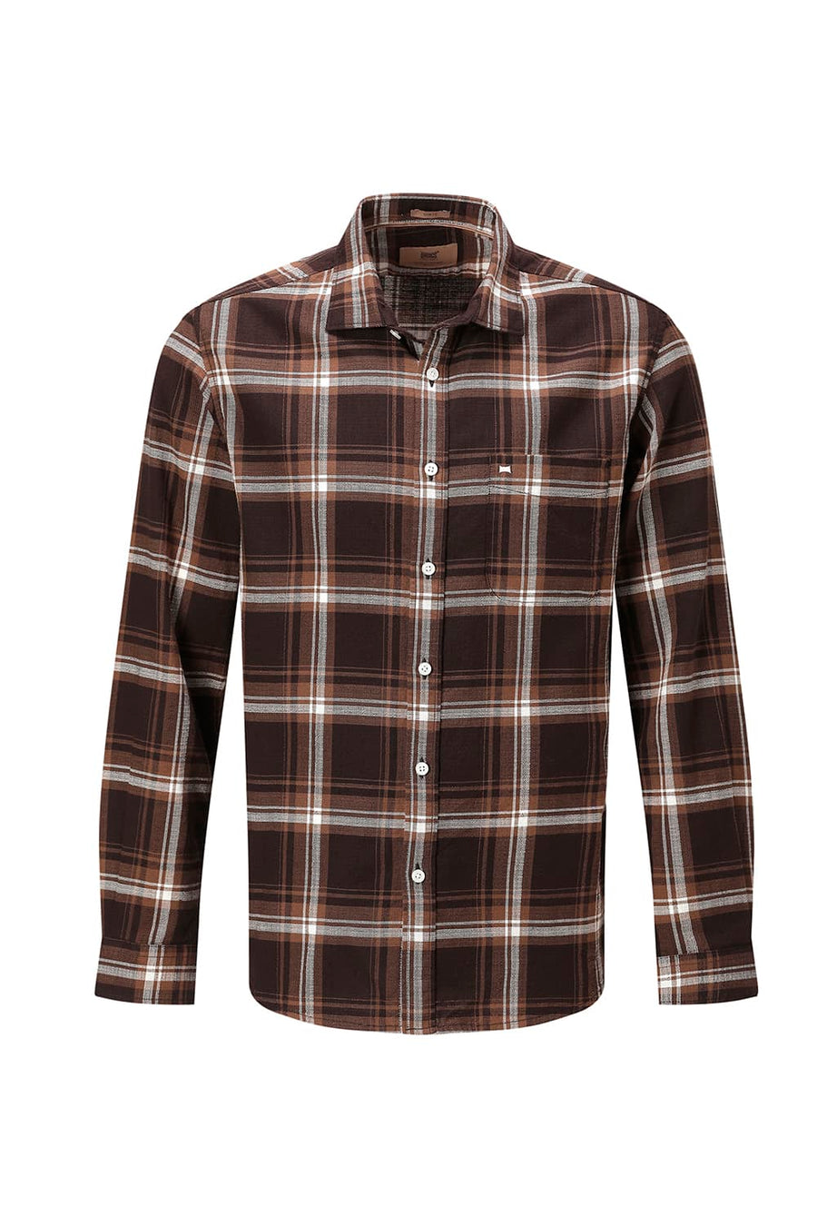 BASICS SLIM FIT SEAL BROWN COTTON HOPSACK CHECKS SHIRT