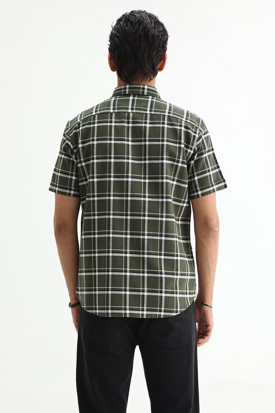 BASICS SLIM FIT  COTTON HOPSACK CHECKS HALFSLEEVES SHIRT