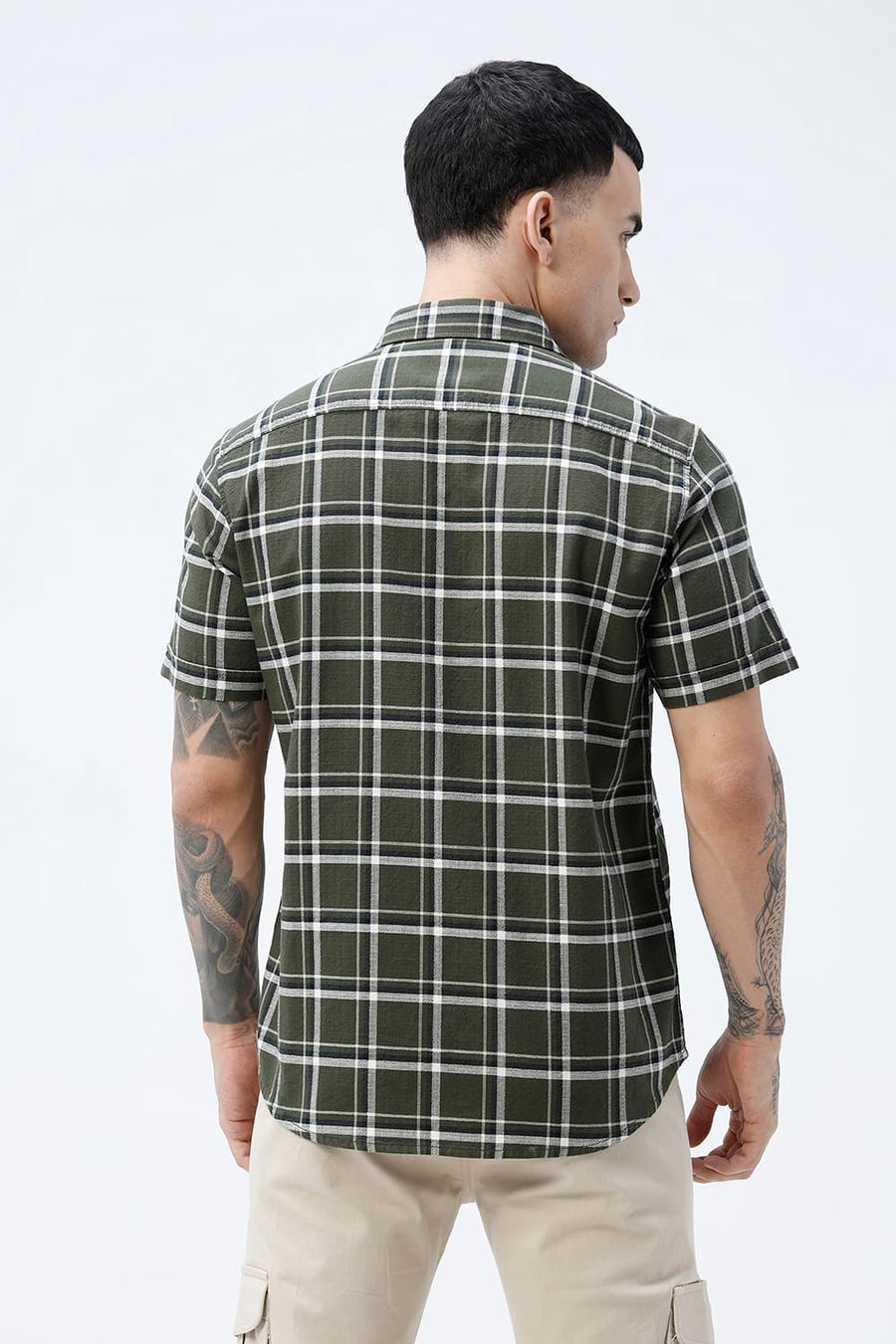 BASICS SLIM FIT  COTTON HOPSACK CHECKS HALFSLEEVES SHIRT