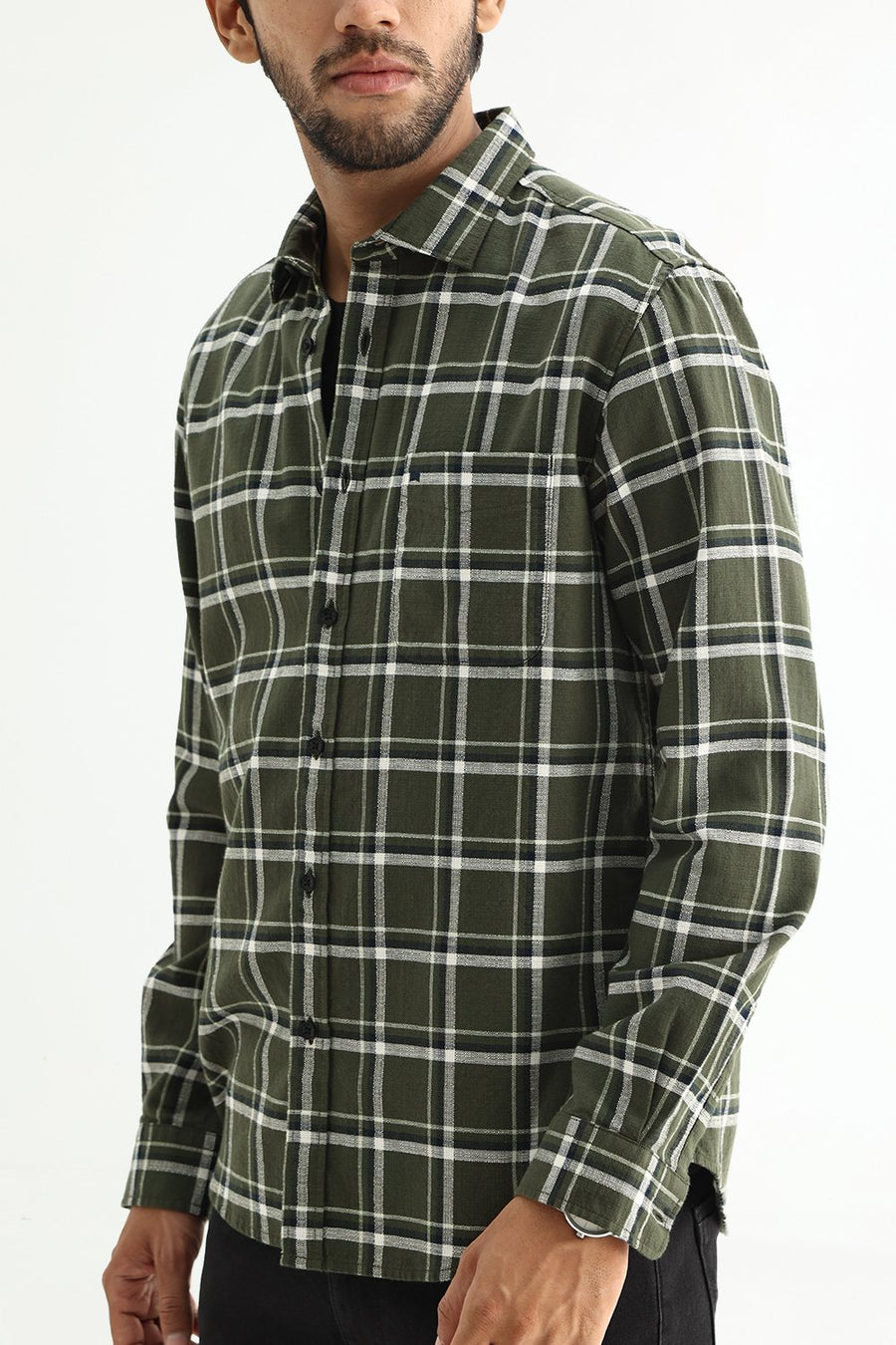 BASICS SLIM FIT  COTTON HOPSACK CHECKS SHIRT