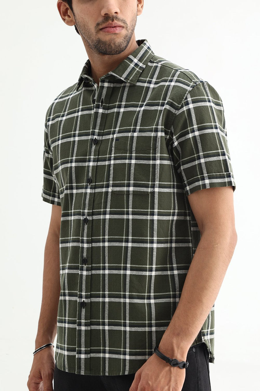 BASICS SLIM FIT  COTTON HOPSACK CHECKS HALFSLEEVES SHIRT