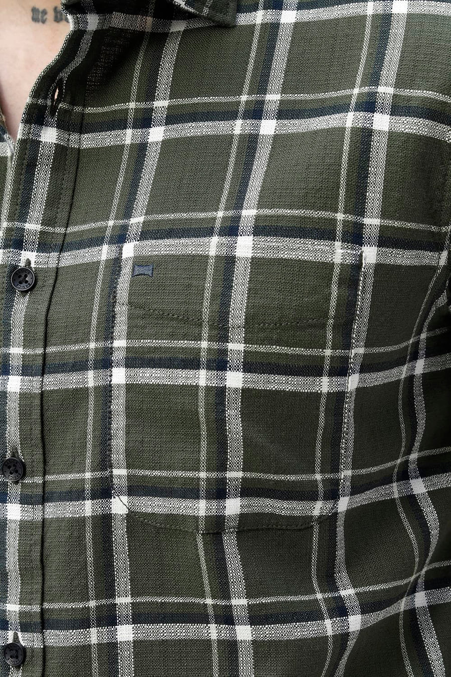 BASICS SLIM FIT  COTTON HOPSACK CHECKS HALFSLEEVES SHIRT
