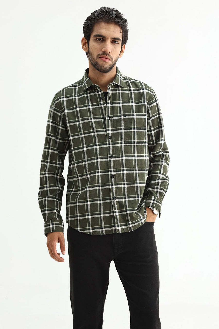 BASICS SLIM FIT  COTTON HOPSACK CHECKS SHIRT