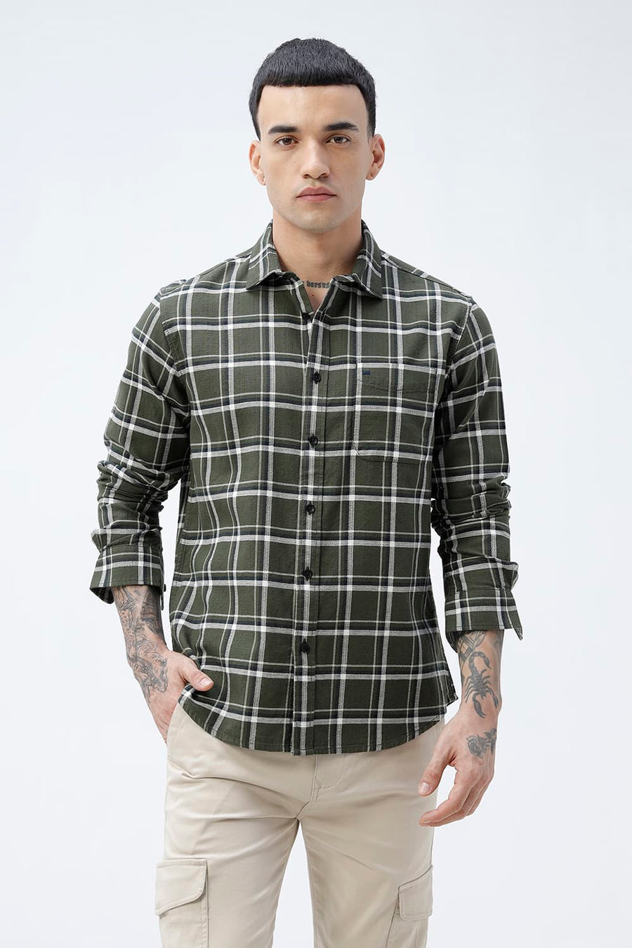 BASICS SLIM FIT  COTTON HOPSACK CHECKS SHIRT