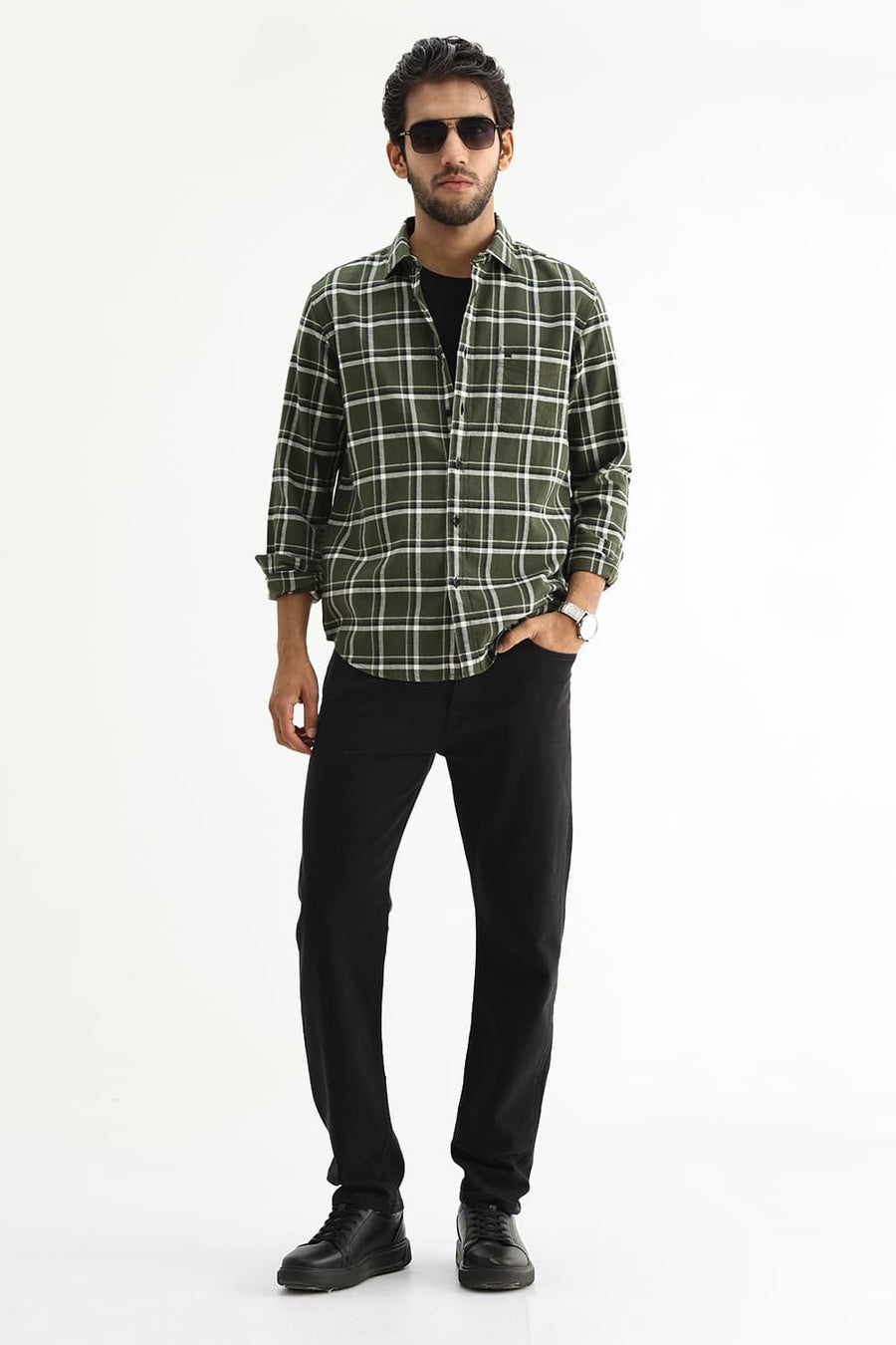 BASICS SLIM FIT  COTTON HOPSACK CHECKS SHIRT