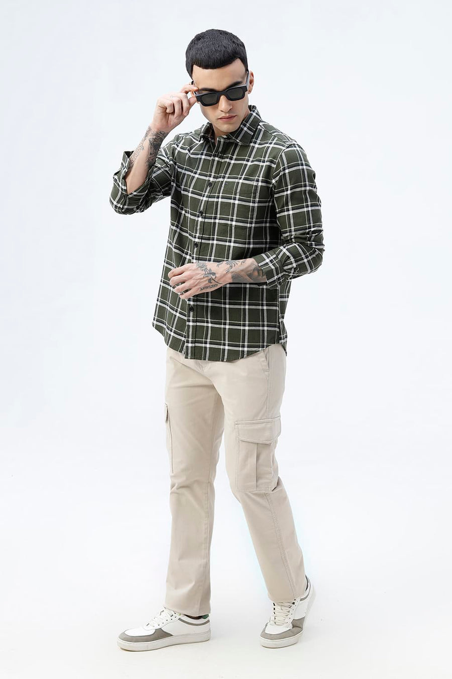 BASICS SLIM FIT  COTTON HOPSACK CHECKS SHIRT