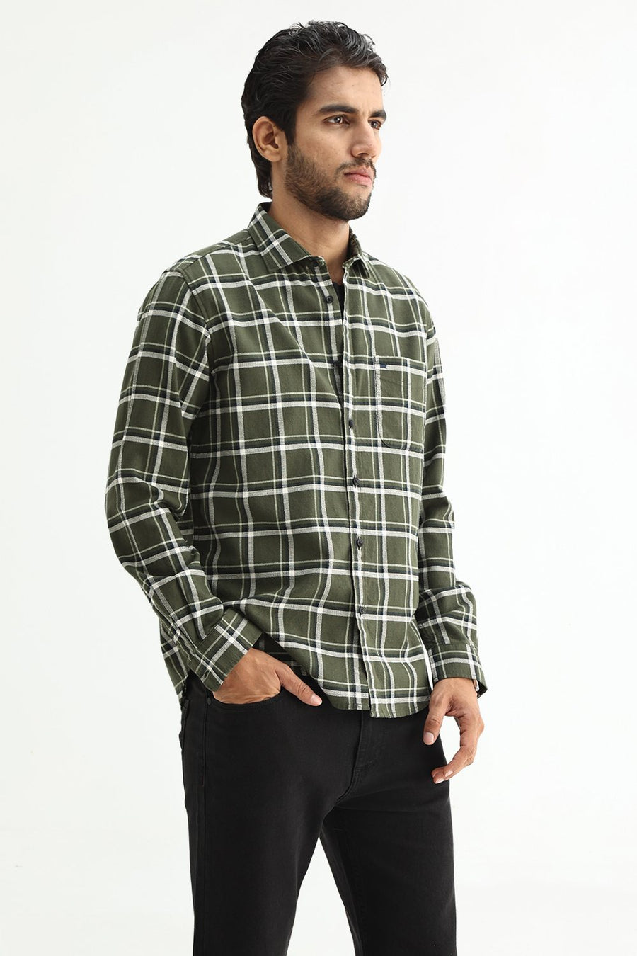 BASICS SLIM FIT  COTTON HOPSACK CHECKS SHIRT