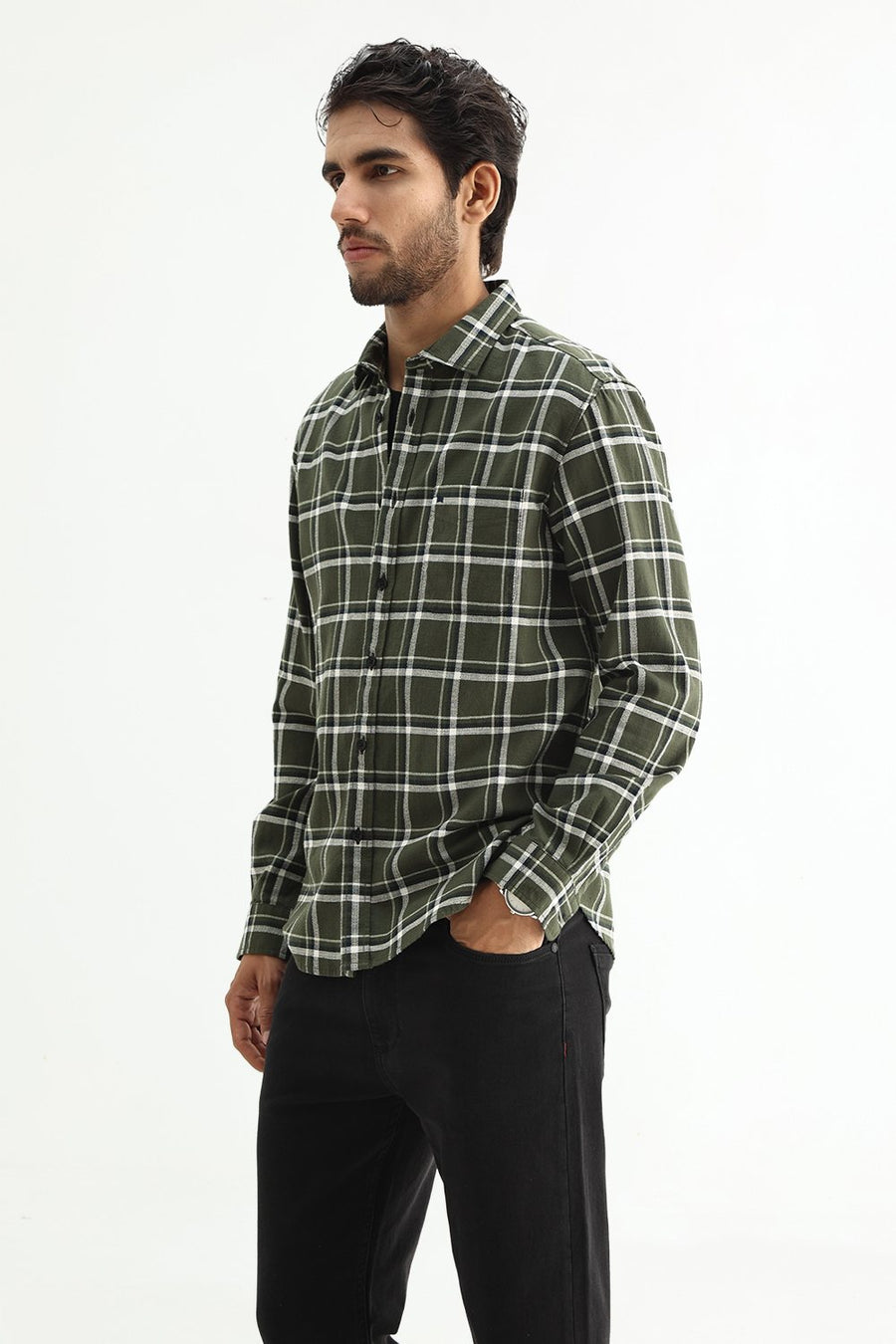 BASICS SLIM FIT  COTTON HOPSACK CHECKS SHIRT
