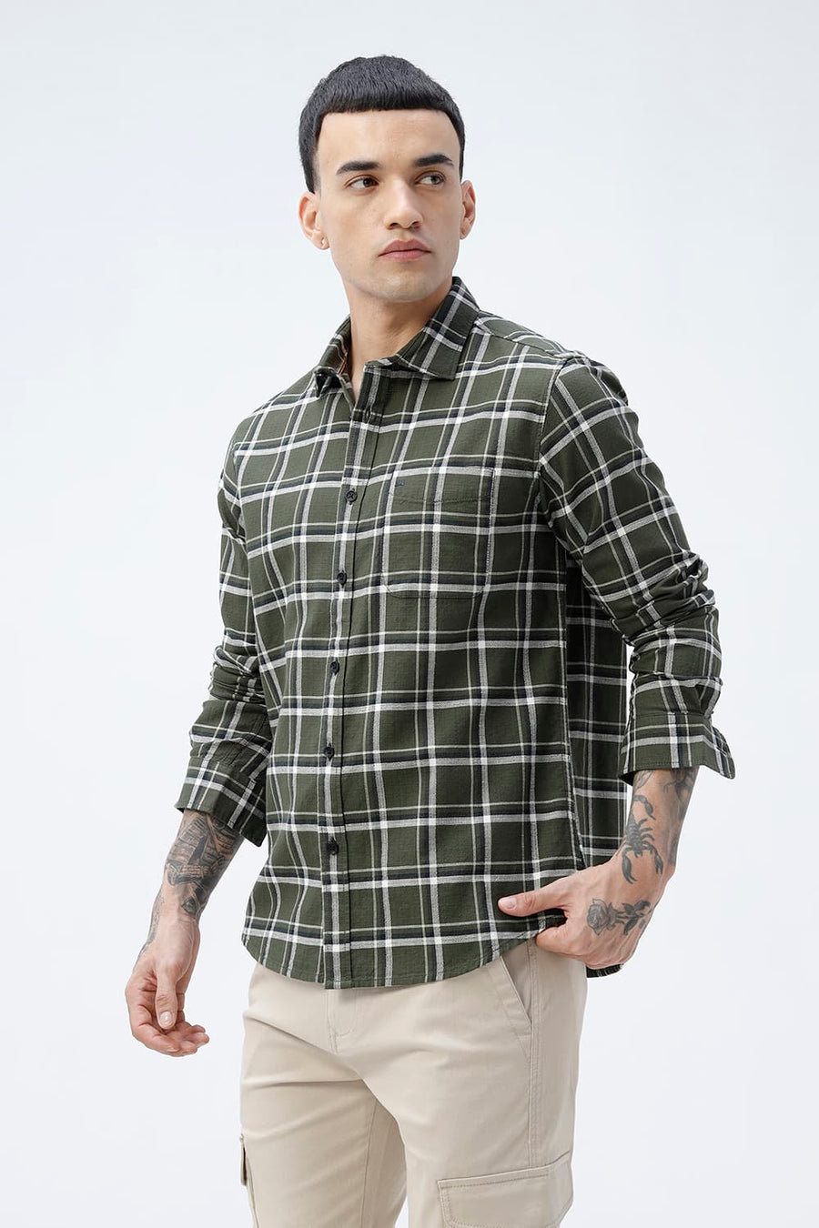 BASICS SLIM FIT  COTTON HOPSACK CHECKS SHIRT