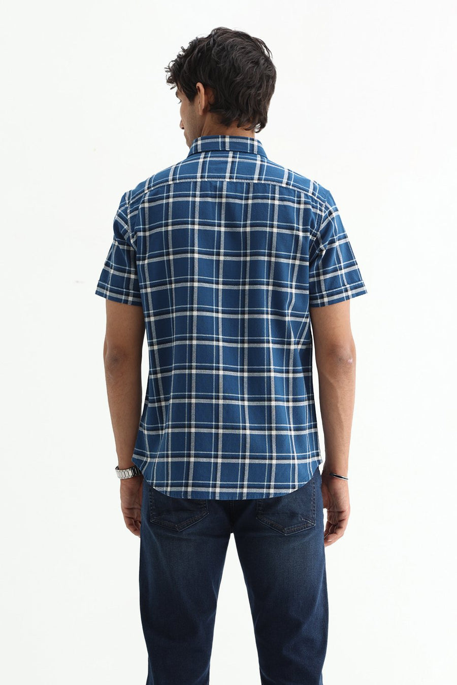BASICS SLIM FIT  COTTON HOPSACK CHECKS HALFSLEEVES SHIRT