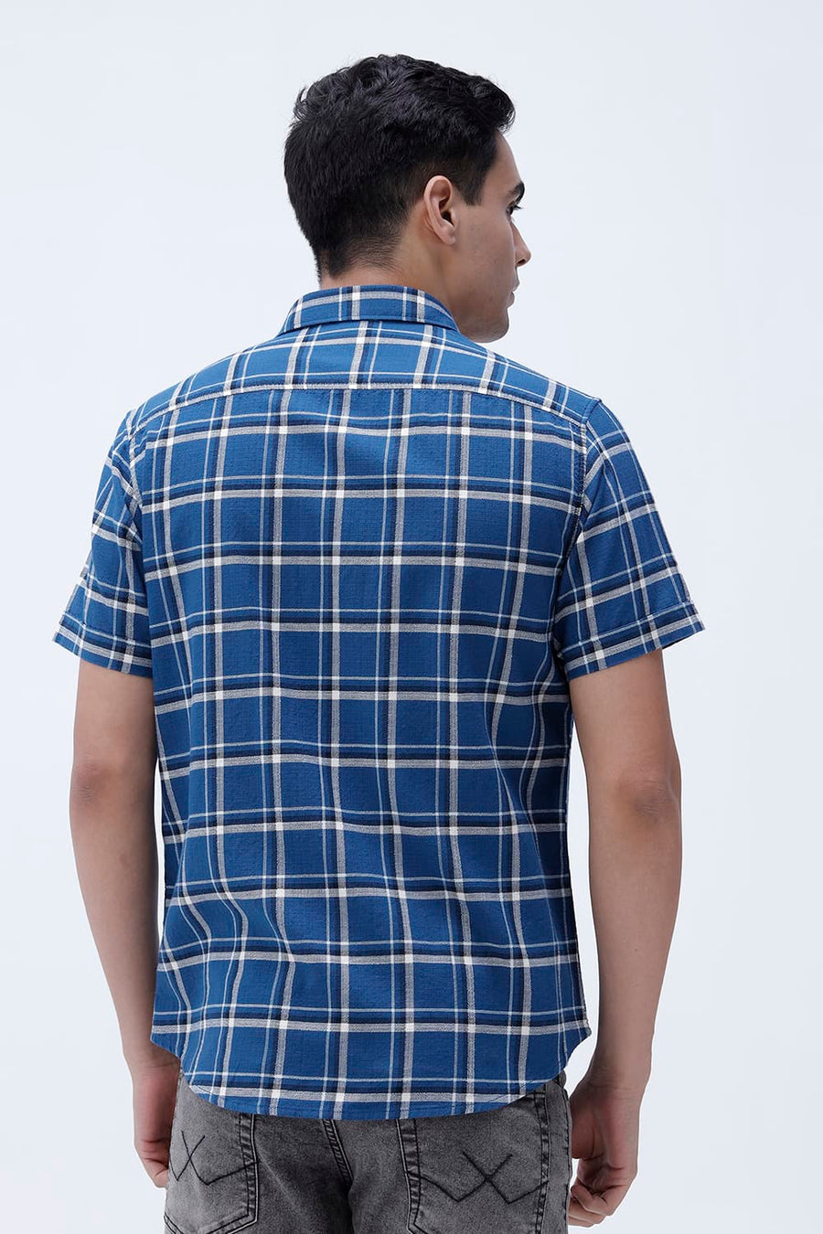 BASICS SLIM FIT  COTTON HOPSACK CHECKS HALFSLEEVES SHIRT