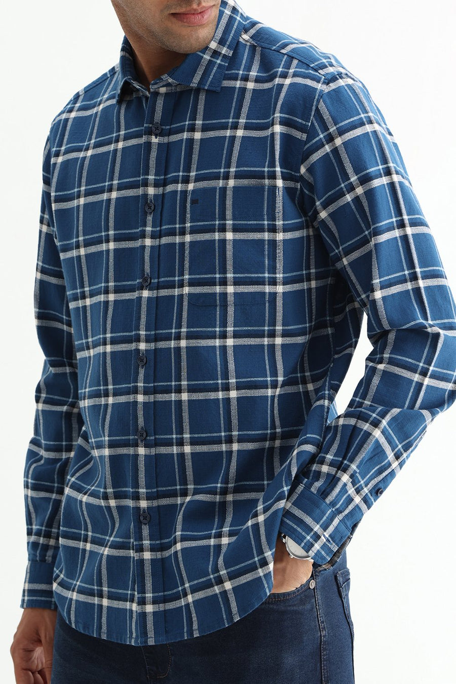 BASICS SLIM FIT  COTTON HOPSACK CHECKS SHIRT