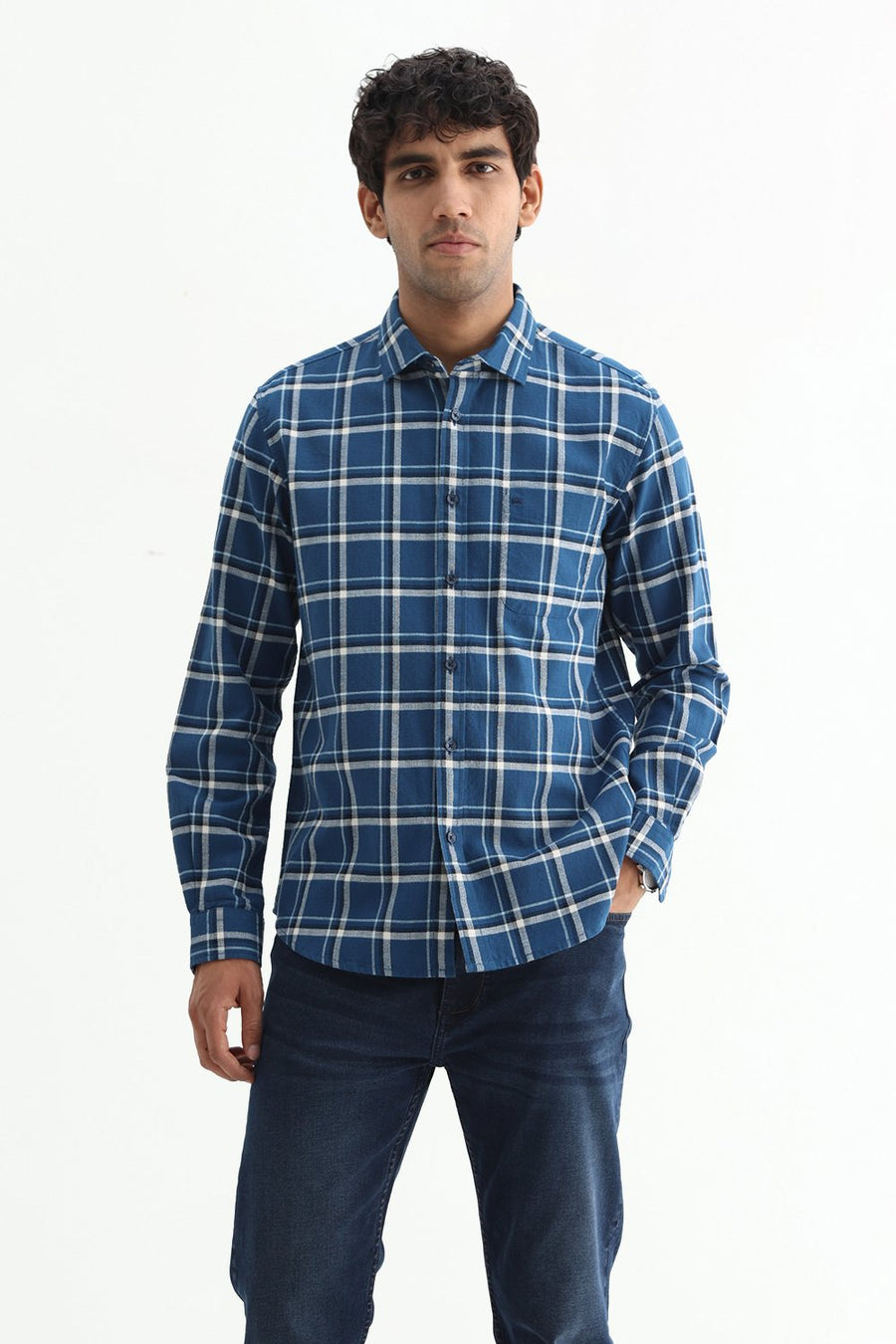 BASICS SLIM FIT  COTTON HOPSACK CHECKS SHIRT