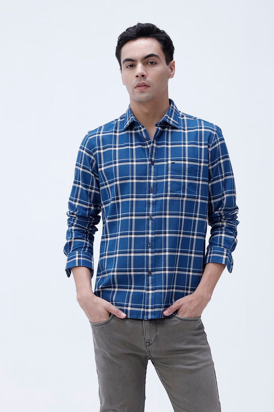 BASICS SLIM FIT  COTTON HOPSACK CHECKS SHIRT