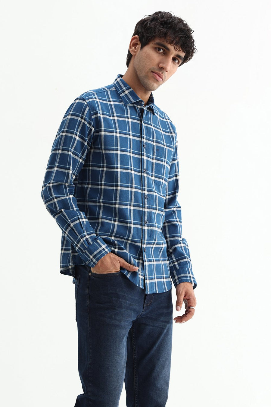 BASICS SLIM FIT  COTTON HOPSACK CHECKS SHIRT
