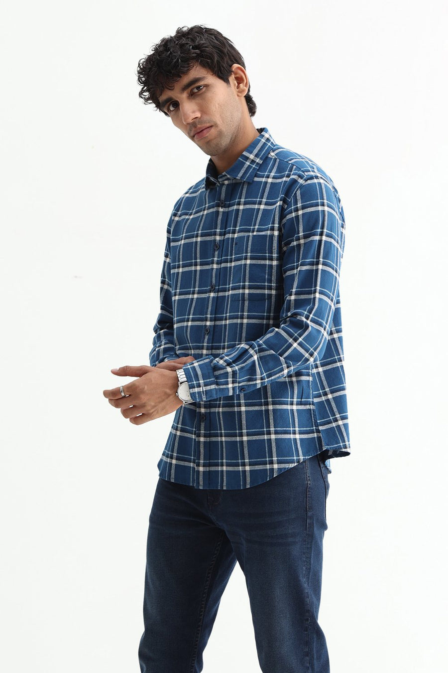 BASICS SLIM FIT  COTTON HOPSACK CHECKS SHIRT