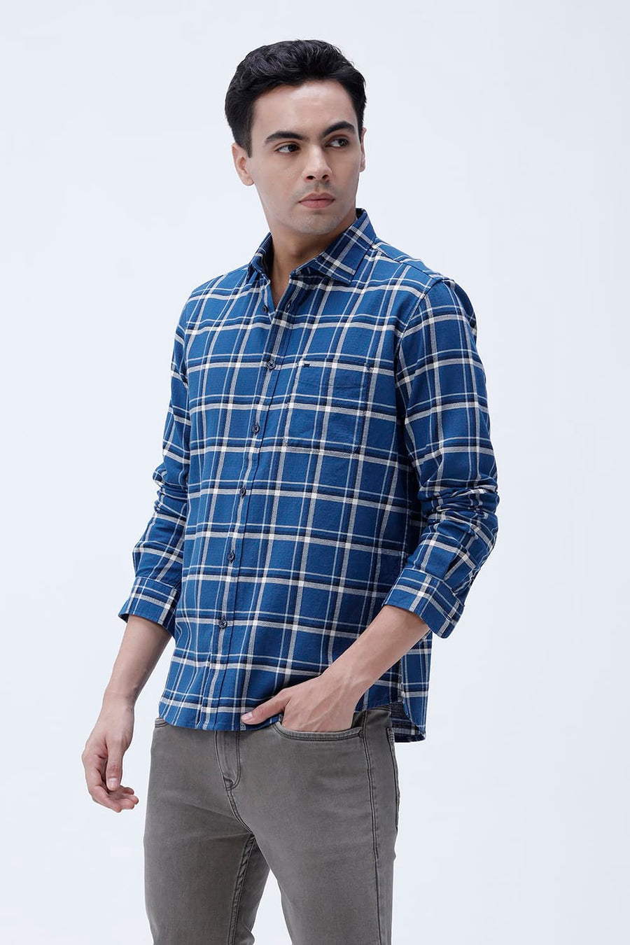 BASICS SLIM FIT  COTTON HOPSACK CHECKS SHIRT