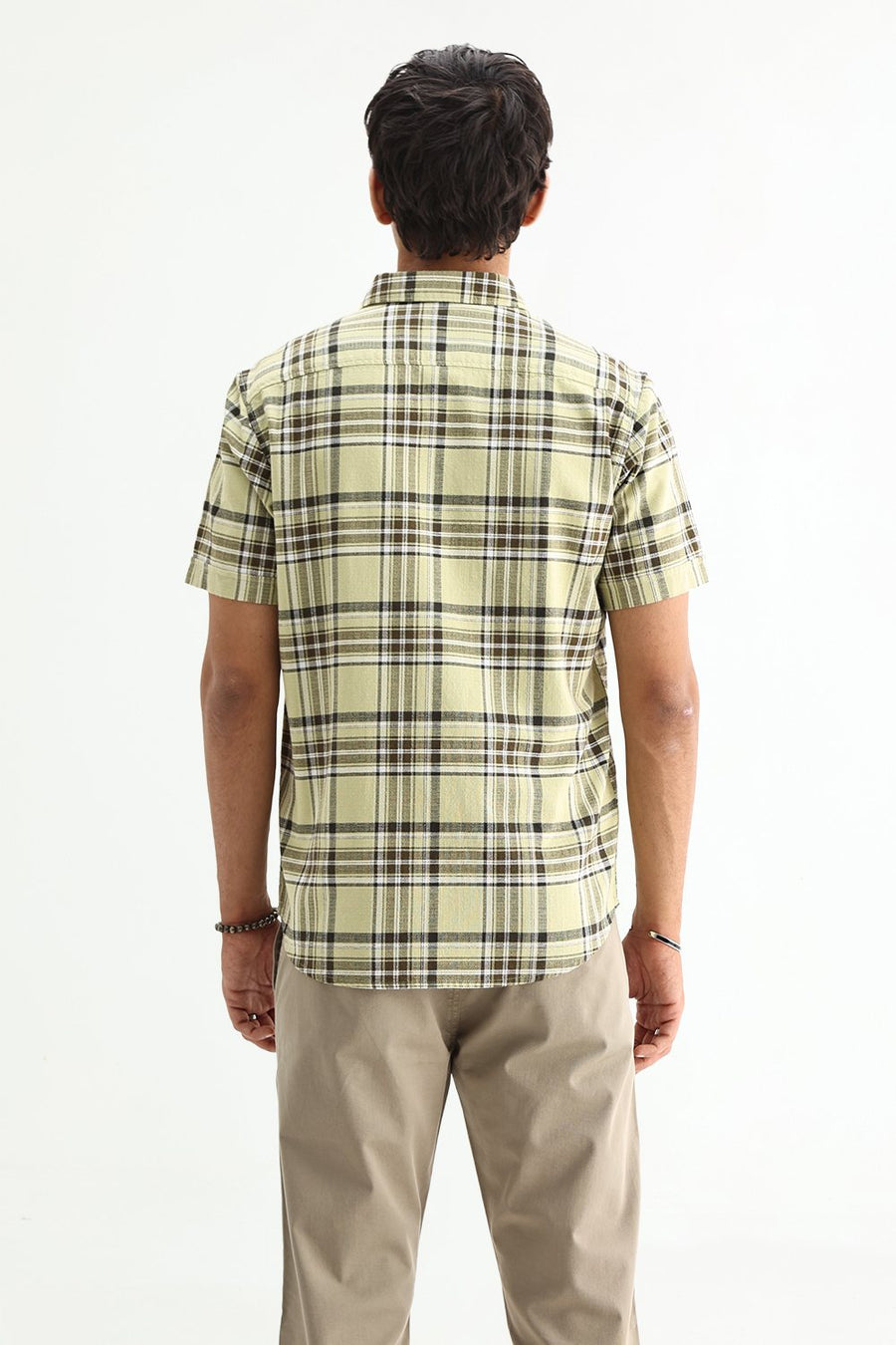 BASICS SLIM FIT  COTTON HOPSACK CHECKS HALFSLEEVES SHIRT