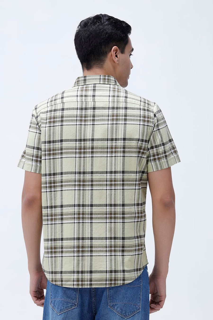 BASICS SLIM FIT  COTTON HOPSACK CHECKS HALFSLEEVES SHIRT