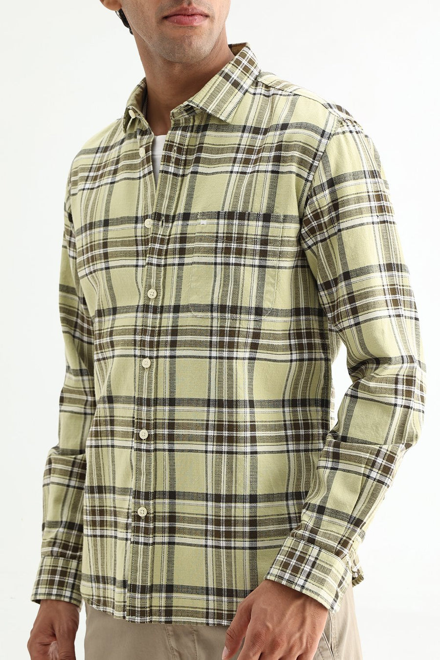 BASICS SLIM FIT  COTTON HOPSACK CHECKS SHIRT