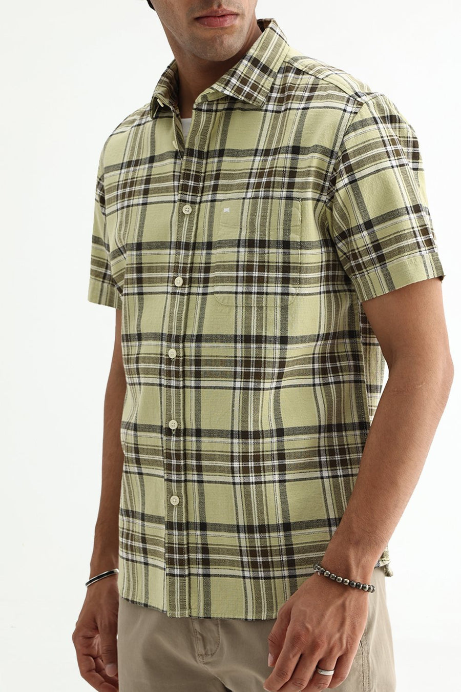 BASICS SLIM FIT  COTTON HOPSACK CHECKS HALFSLEEVES SHIRT