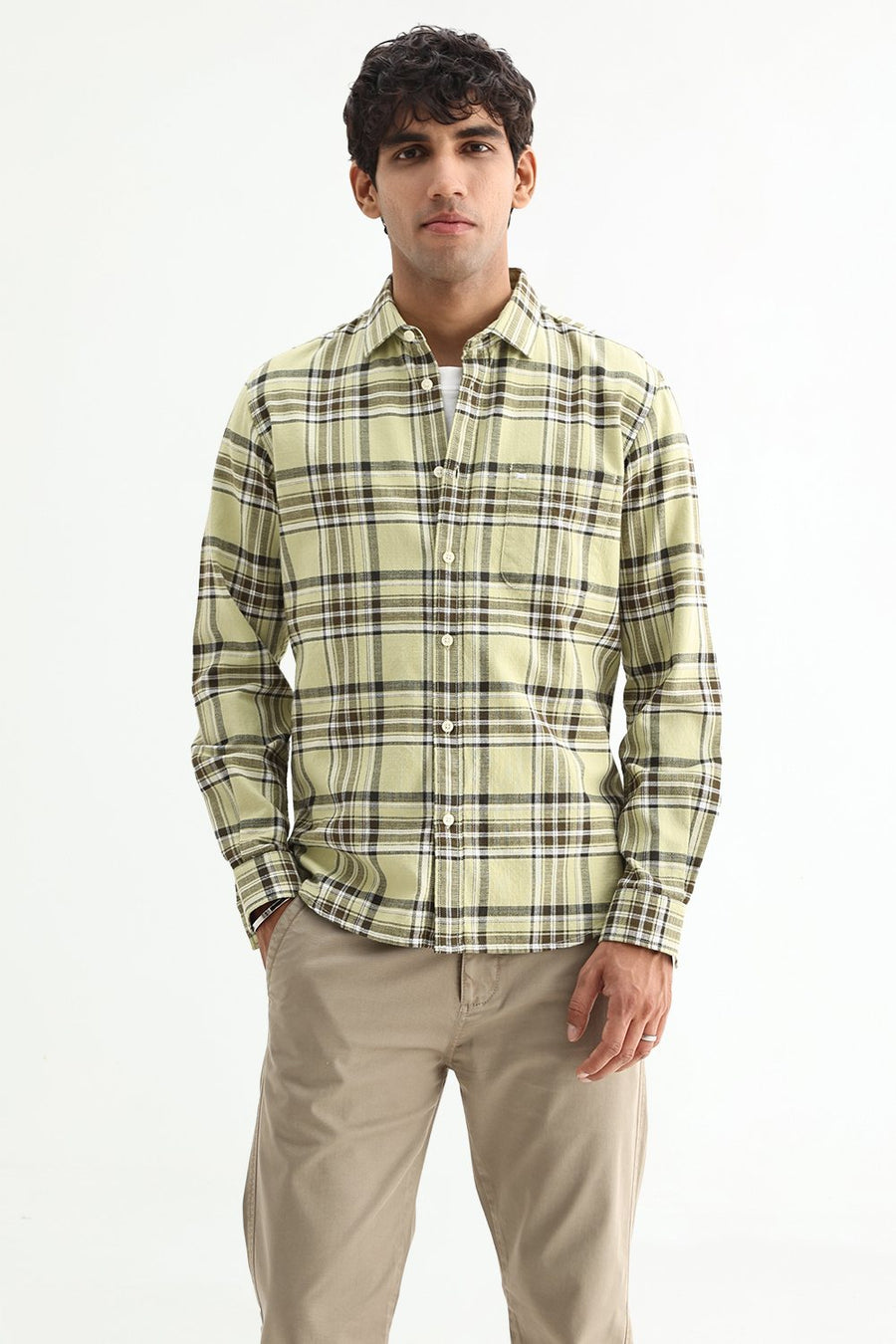 BASICS SLIM FIT  COTTON HOPSACK CHECKS SHIRT