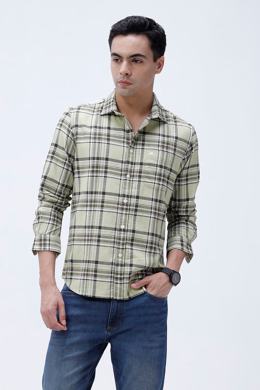 BASICS SLIM FIT  COTTON HOPSACK CHECKS SHIRT