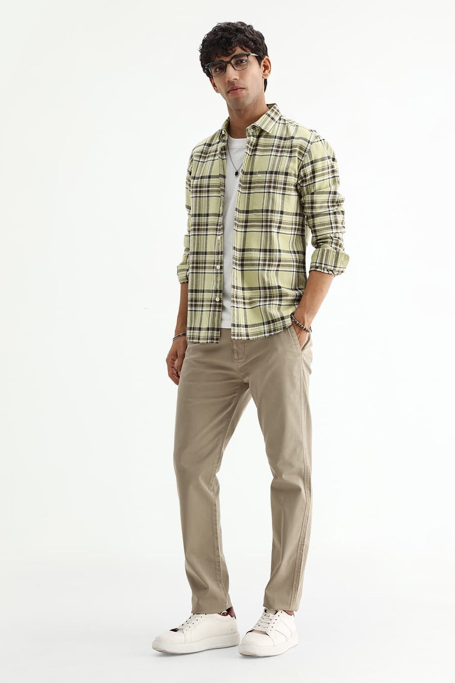 BASICS SLIM FIT  COTTON HOPSACK CHECKS SHIRT