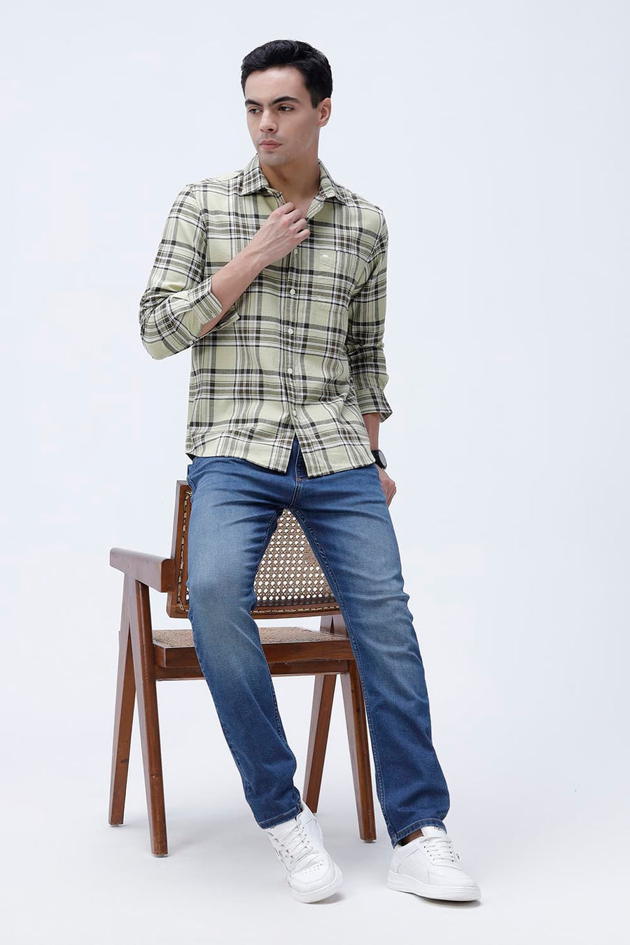BASICS SLIM FIT  COTTON HOPSACK CHECKS SHIRT