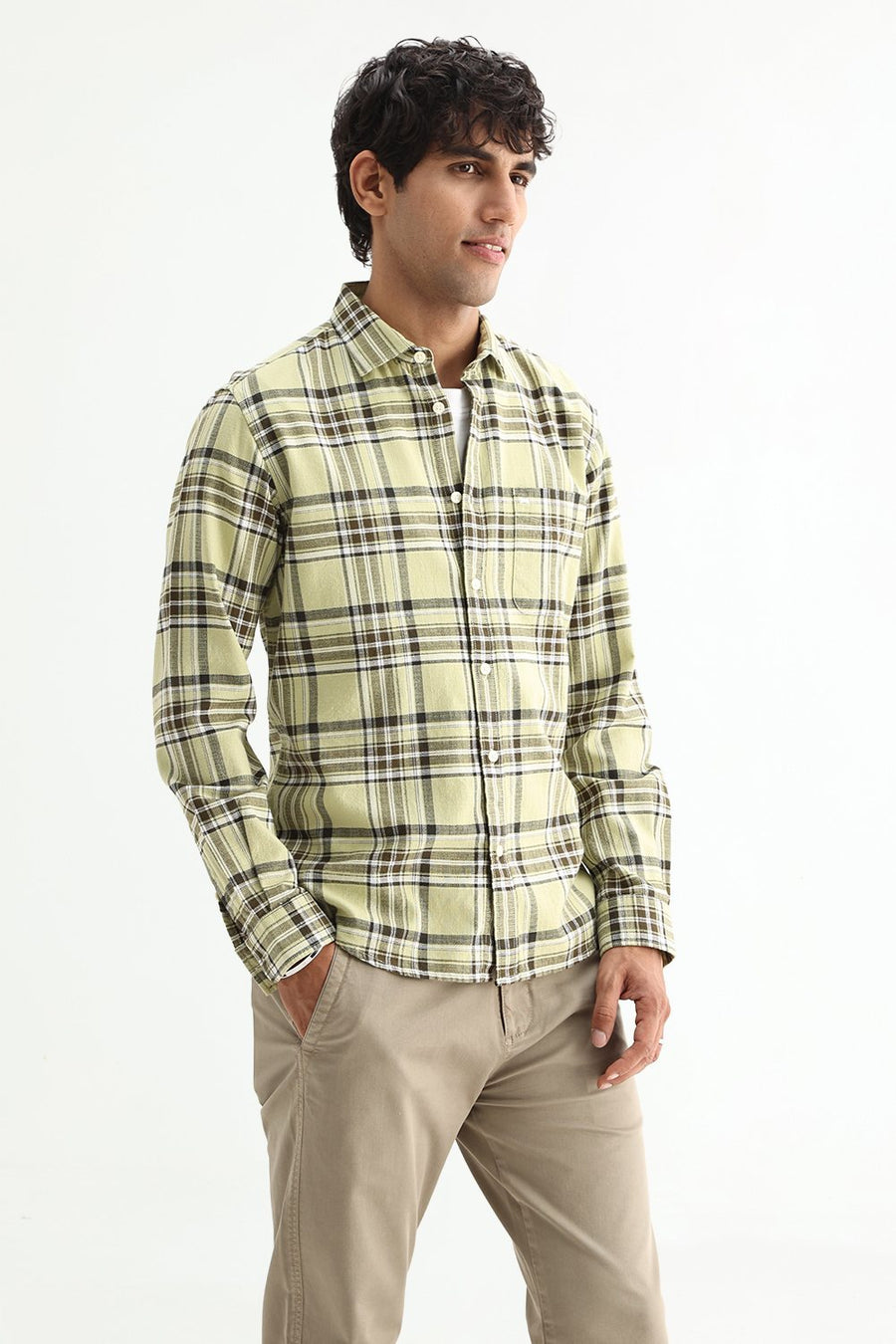 BASICS SLIM FIT  COTTON HOPSACK CHECKS SHIRT