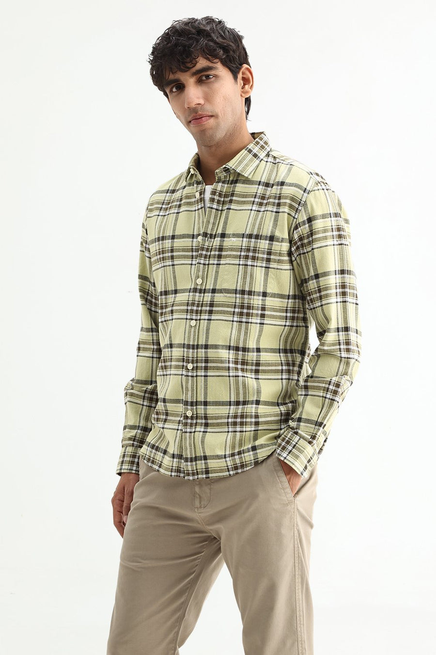 BASICS SLIM FIT  COTTON HOPSACK CHECKS SHIRT
