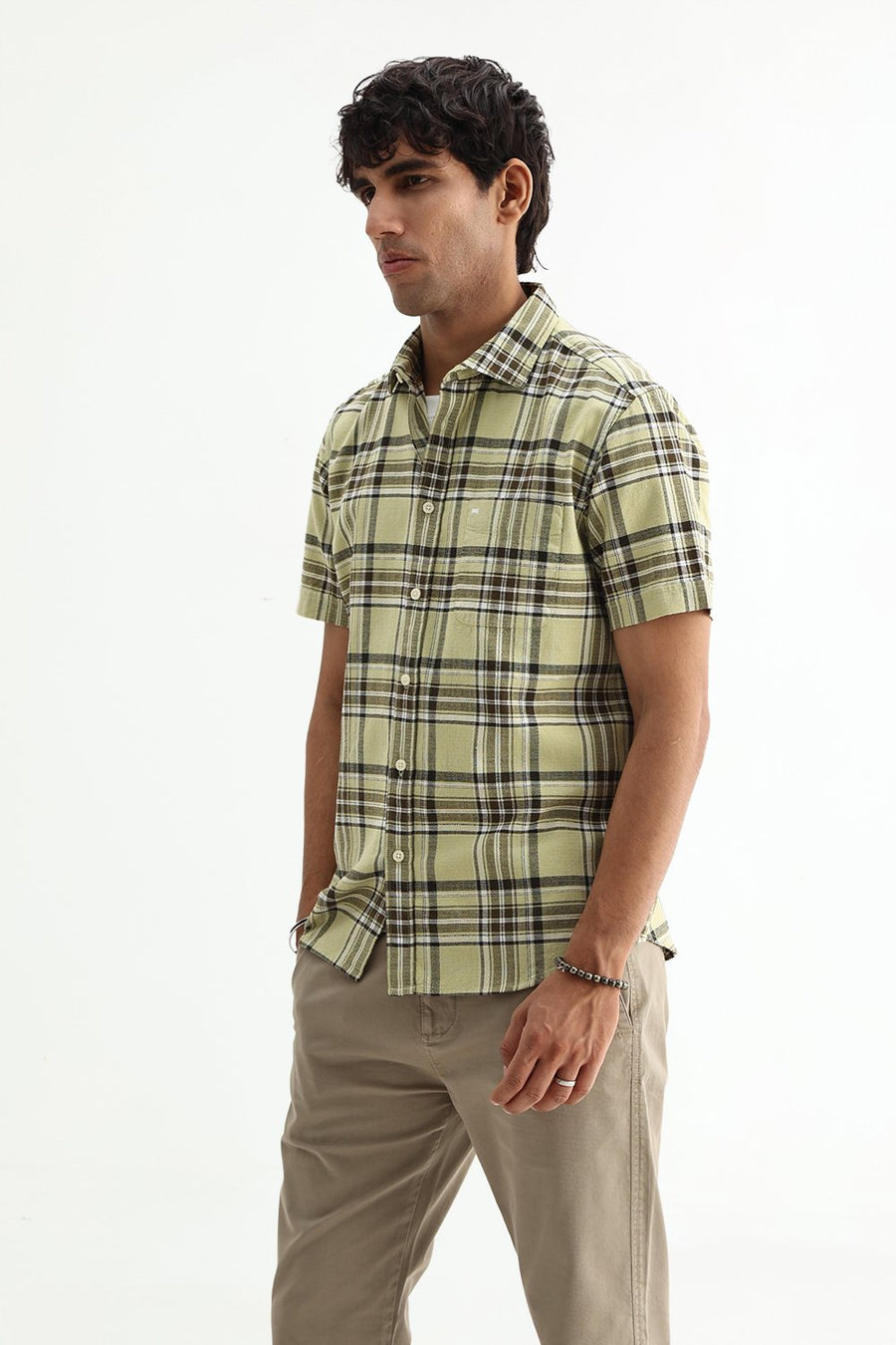 BASICS SLIM FIT  COTTON HOPSACK CHECKS HALFSLEEVES SHIRT