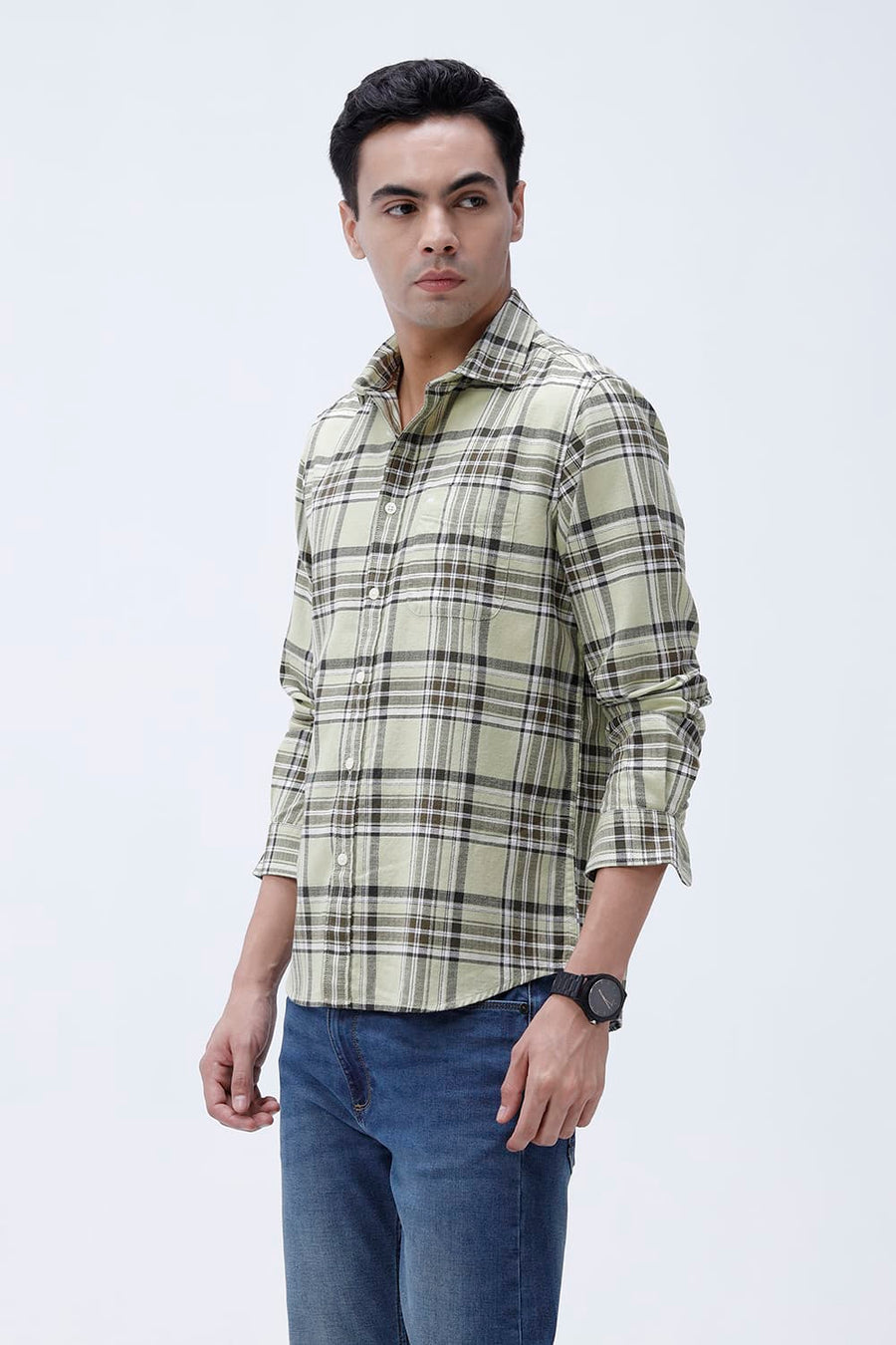 BASICS SLIM FIT  COTTON HOPSACK CHECKS SHIRT