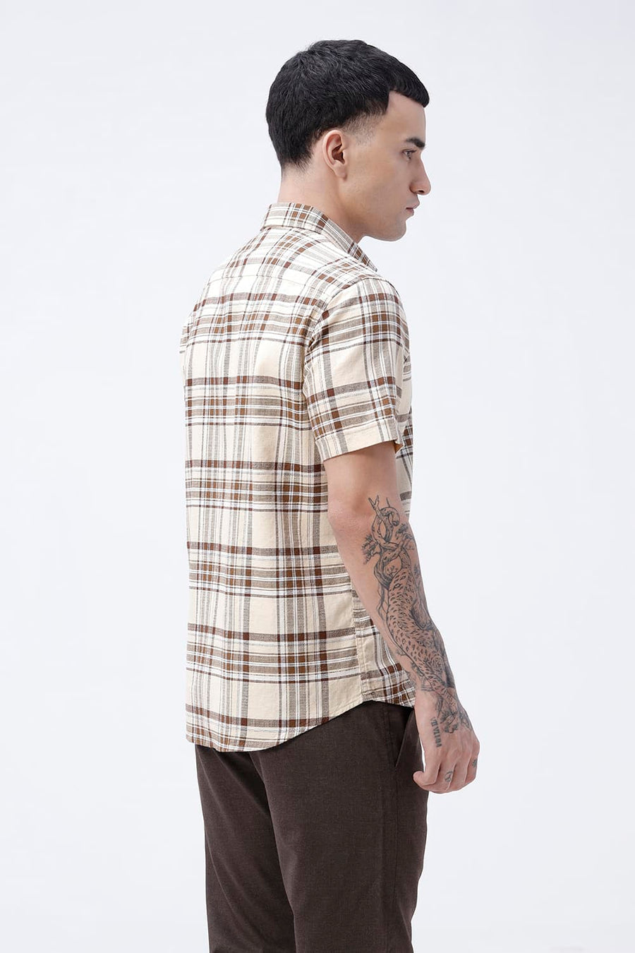 BASICS SLIM FIT  COTTON HOPSACK CHECKS HALFSLEEVES SHIRT
