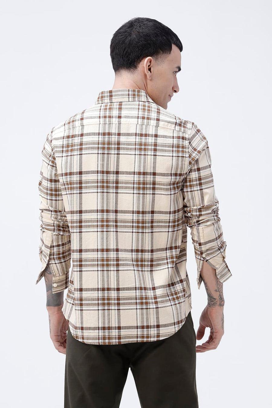 BASICS SLIM FIT  COTTON HOPSACK CHECKS SHIRT