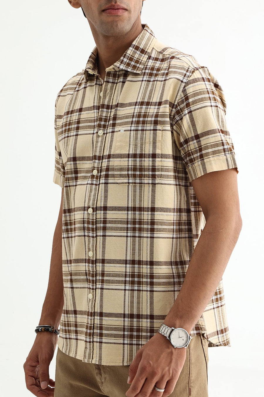 BASICS SLIM FIT  COTTON HOPSACK CHECKS SHIRT