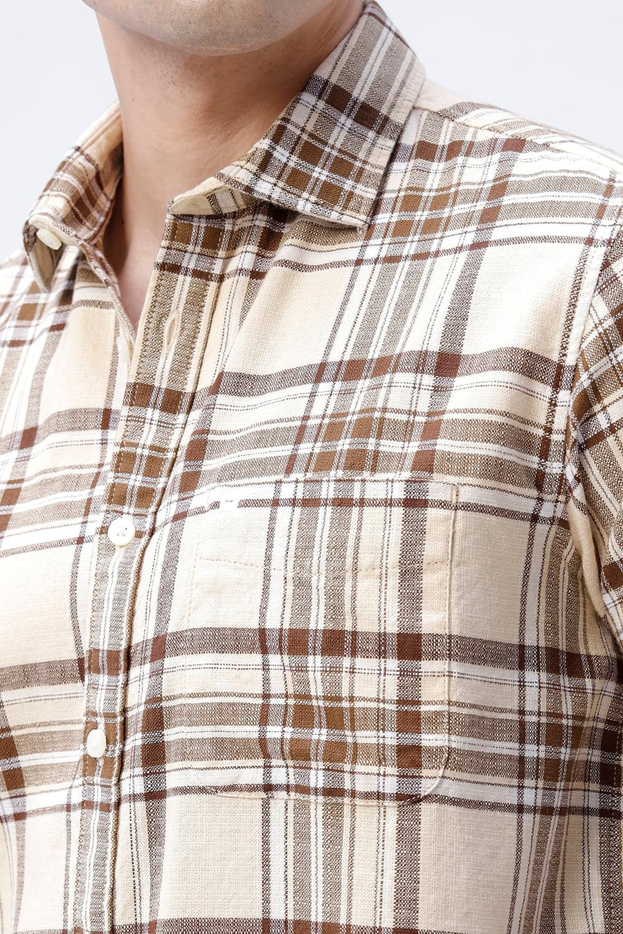 BASICS SLIM FIT  COTTON HOPSACK CHECKS HALFSLEEVES SHIRT