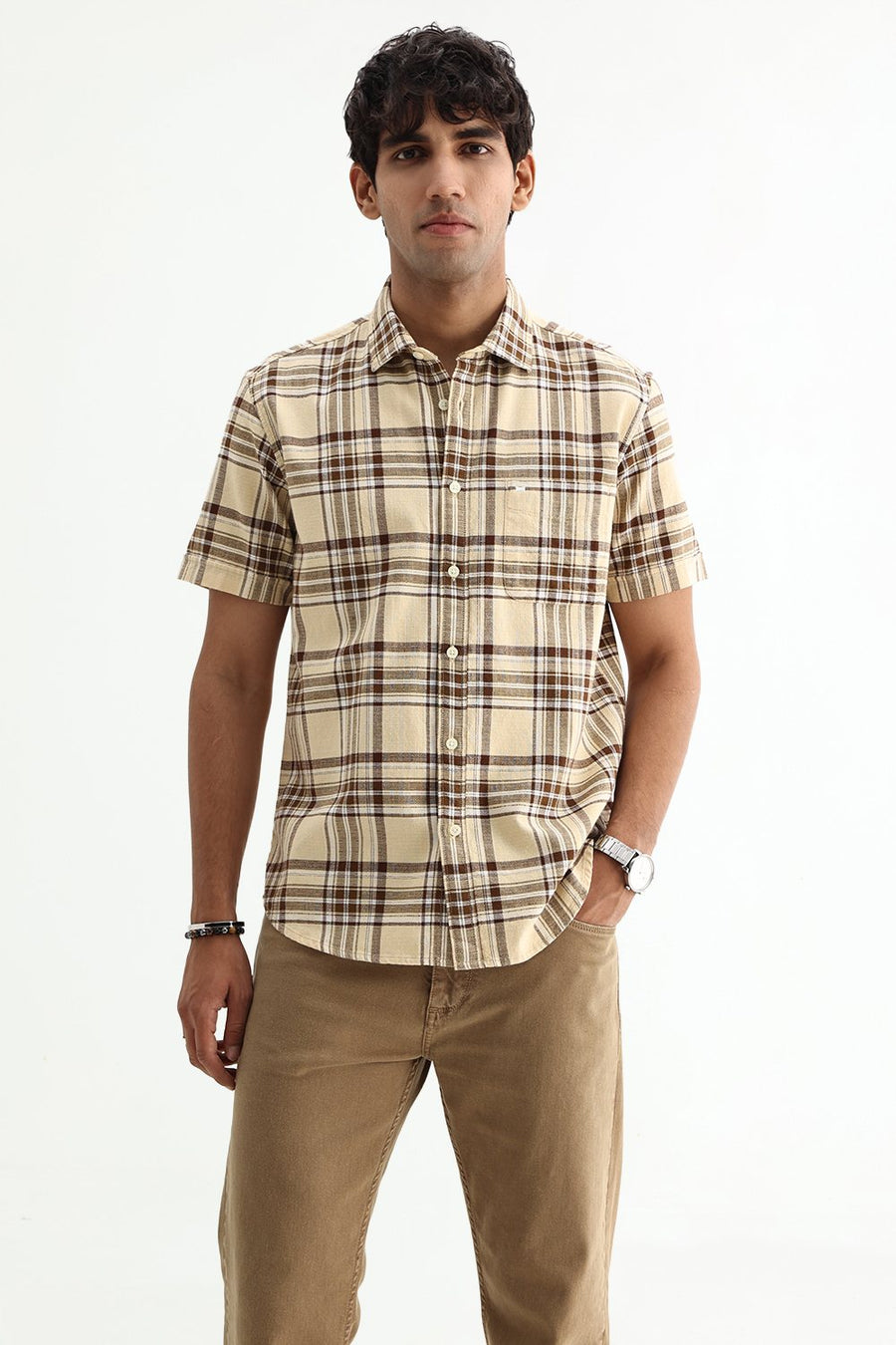 BASICS SLIM FIT  COTTON HOPSACK CHECKS SHIRT