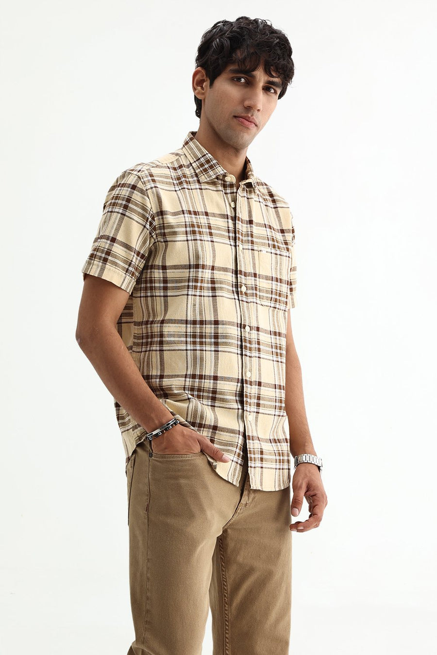 BASICS SLIM FIT  COTTON HOPSACK CHECKS SHIRT