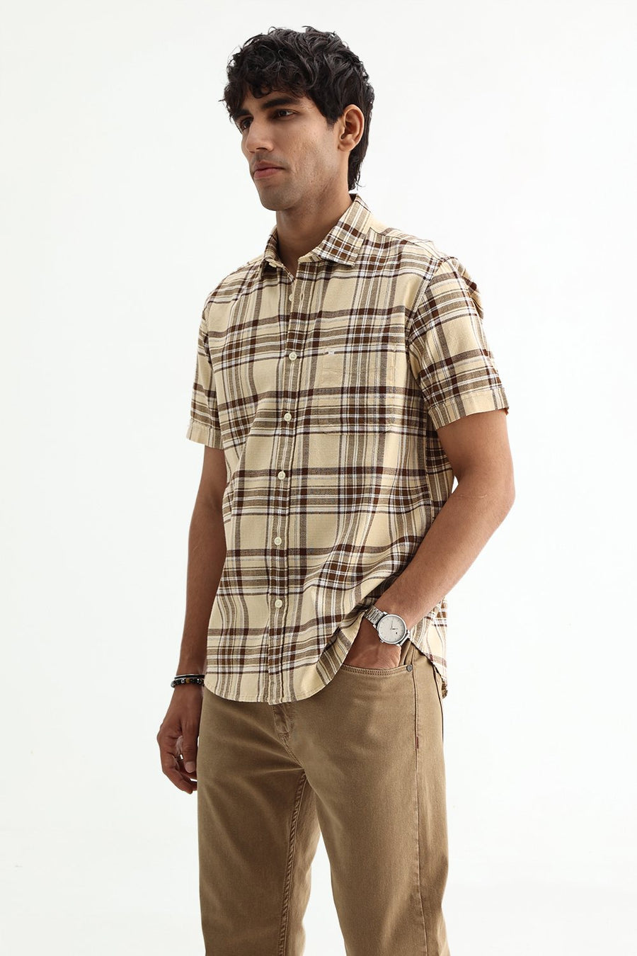 BASICS SLIM FIT  COTTON HOPSACK CHECKS SHIRT