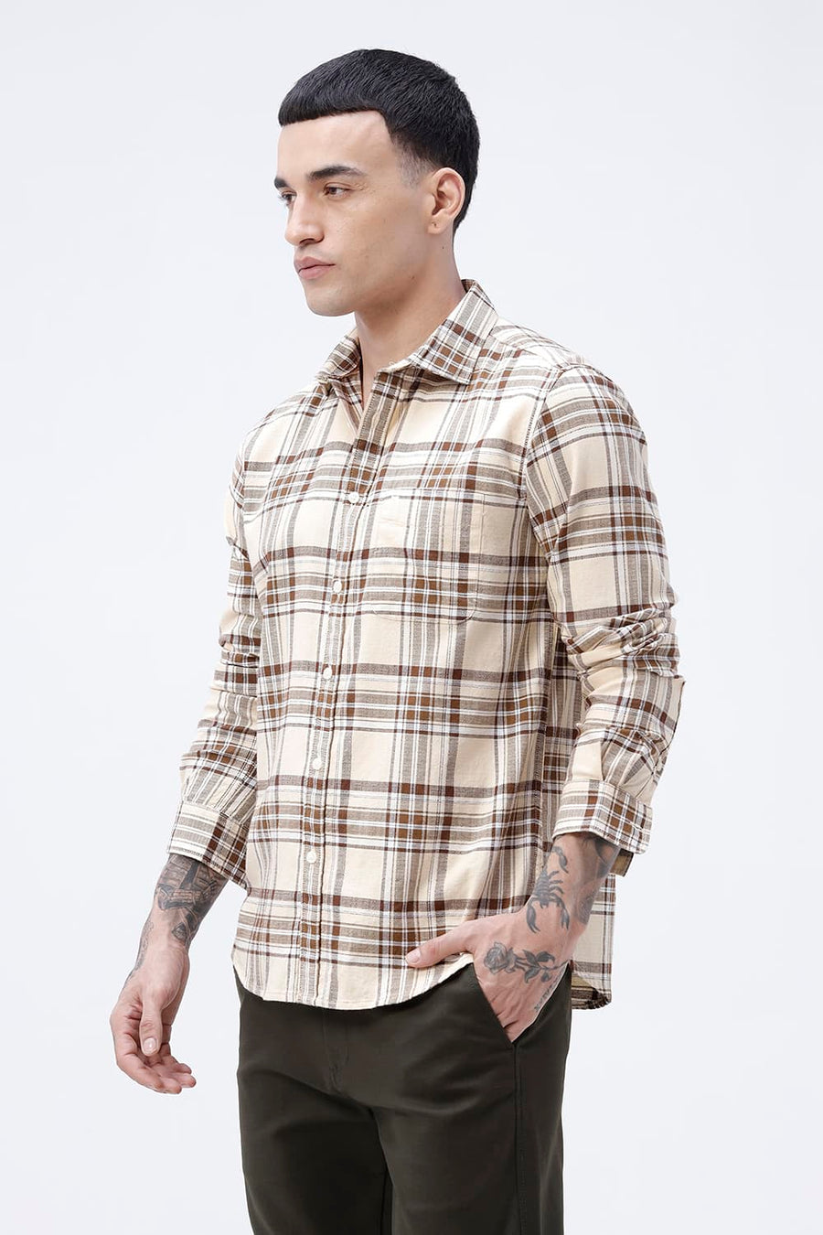 BASICS SLIM FIT  COTTON HOPSACK CHECKS SHIRT