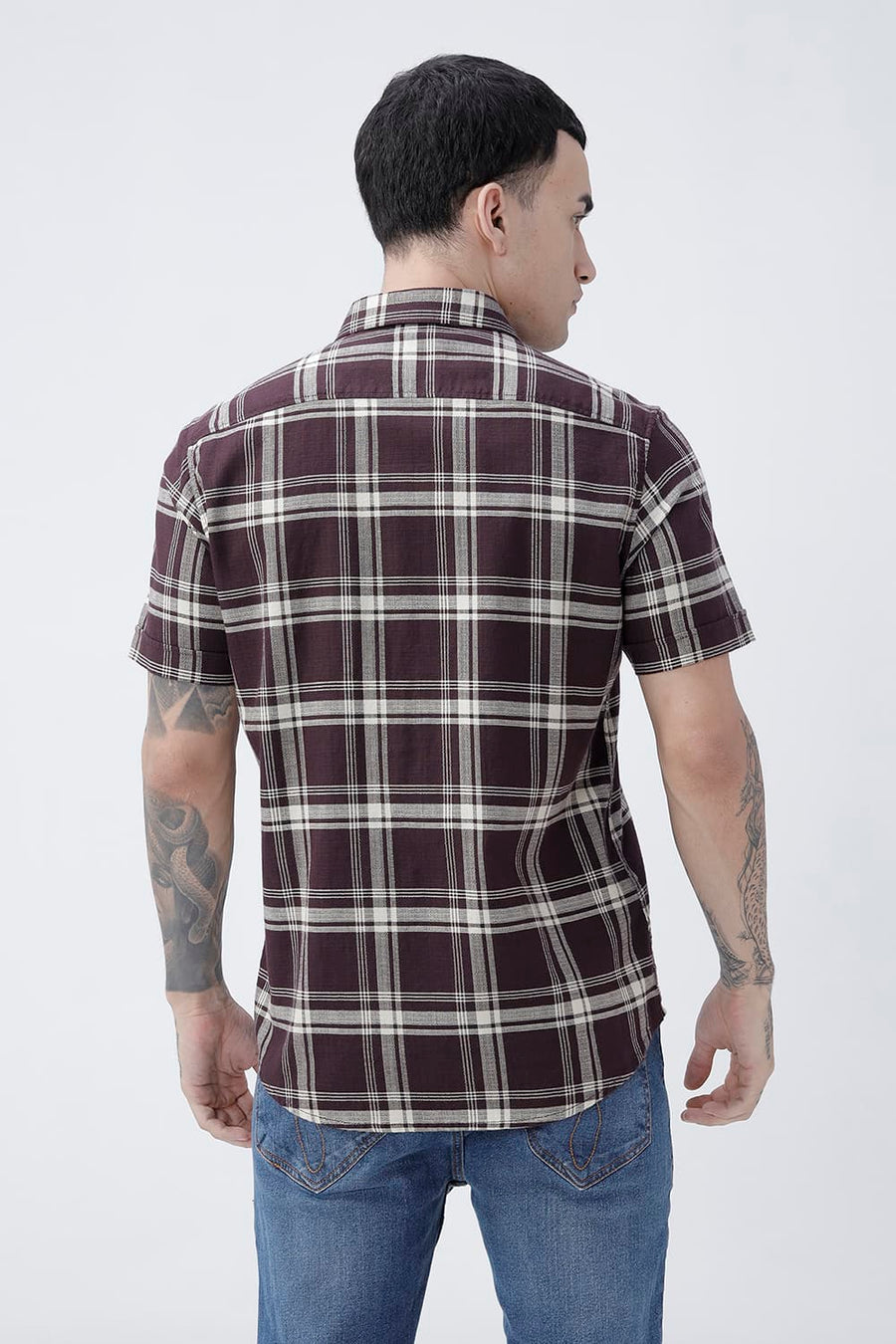 BASICS SLIM FIT  COTTON HOPSACK CHECKS HALFSLEEVES SHIRT