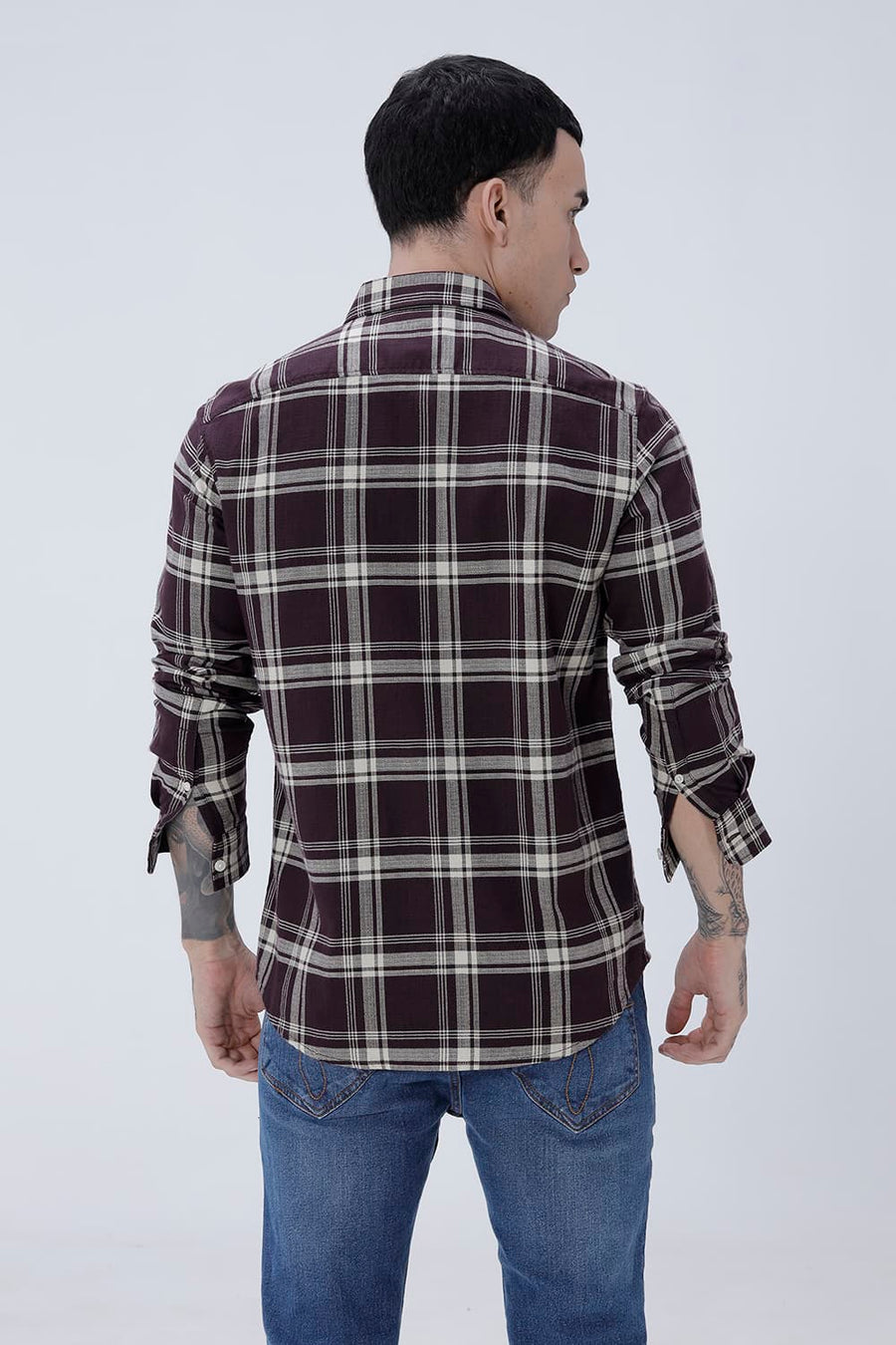 BASICS SLIM FIT  COTTON HOPSACK CHECKS SHIRT
